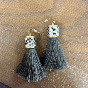 Tasseled grey and snakeskin earrings